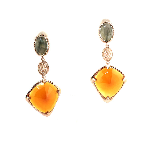 Raw Gems Rainbow labradorite with Carnelian gold earrings